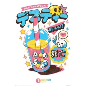 Ilustrata Death Bubble Tea maxi poster 61x91,5 cm – illustratie poster met bubble tea en skelet